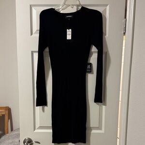 Express Black Ribbed Long Sleeve Dress